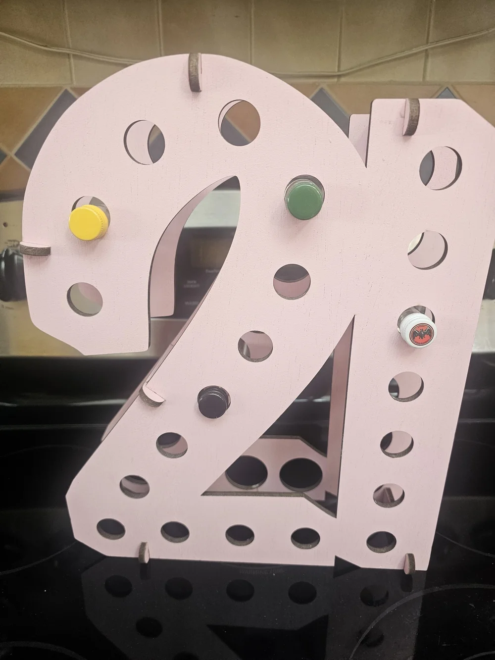Pink Wooden Marquee Number 21 Small Shooter Holder (Alcohol Not Included)